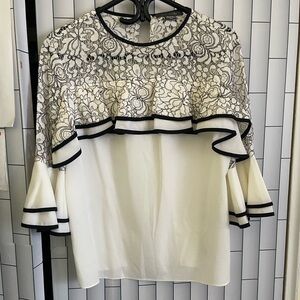 Suzy Shier Black and White Lace Blouse